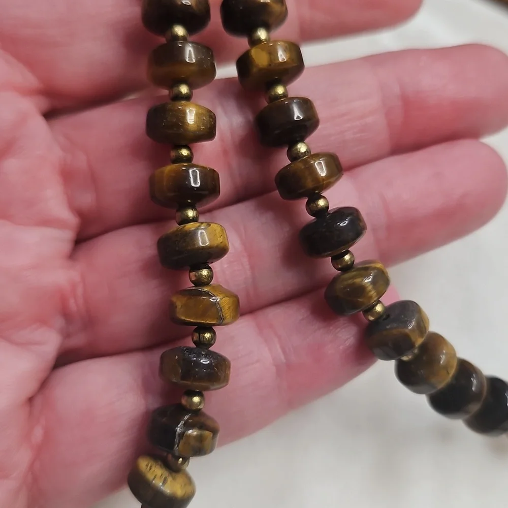 Women's Long Natural Gemstone Tiger's Eye Agate Chain Tassel Necklace NWOT